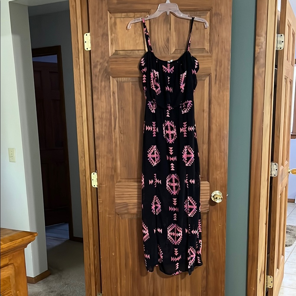 Black and Pink Patterned Maxi Dress